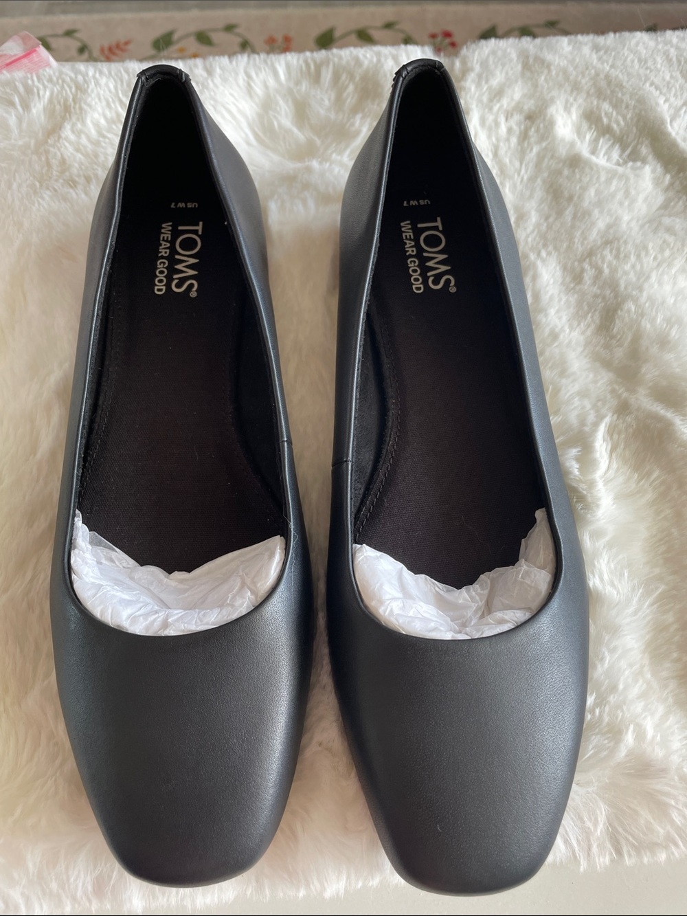 TOMS Black Women's Square-Toe Slip-On Flats